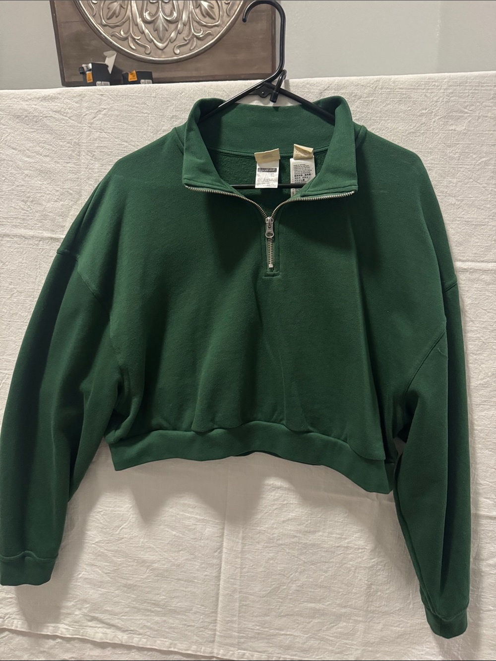 Levi's Forest Green Cropped Half-Zip Turtleneck Sweatshirt